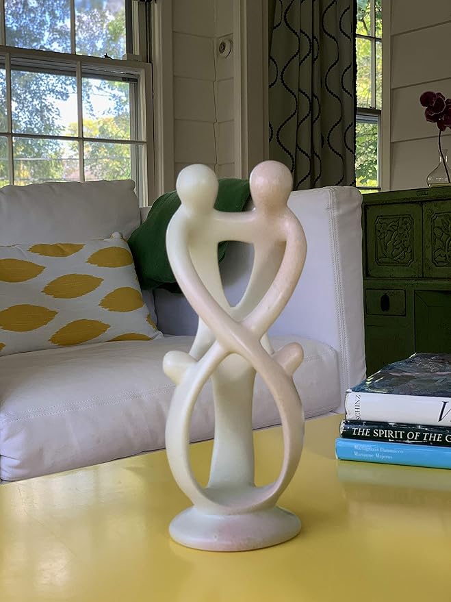 Global Crafts Natural 10-inch Tall Soapstone Family Sculpture - 2 Parents 2 Children