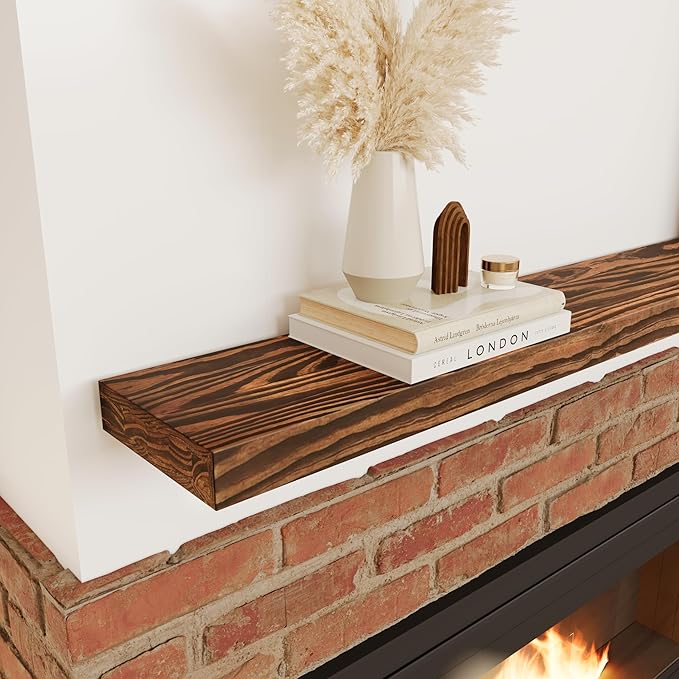 60'' Pine Wood Floating Shelf for Wall - Rustic Wall Mounted Wooden Shelf for Stylish Home Décor, Fireplace Mantel 60inch (Light Walnut, 60x8x2) - 1pcs