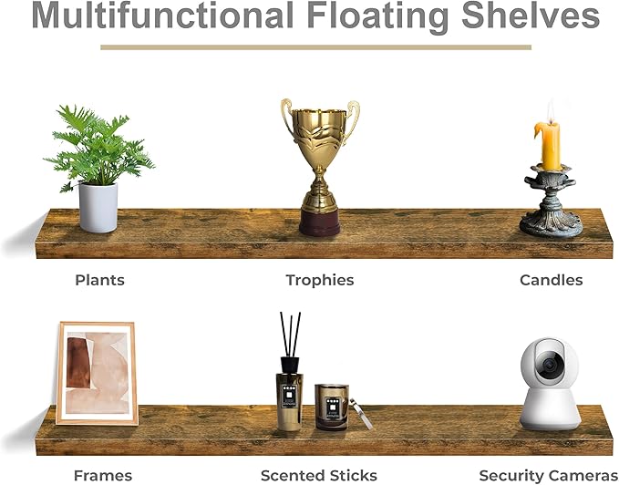 Sorbus Floating Shelves for Wall - 55 Inch Extra-Long Bathroom Shelves, Wall Decor for Bedroom, Kitchen, Living Room, Book Storage - Mounted Floating Shelf with Hidden Brackets (Rustic Brown, 2 Pack)