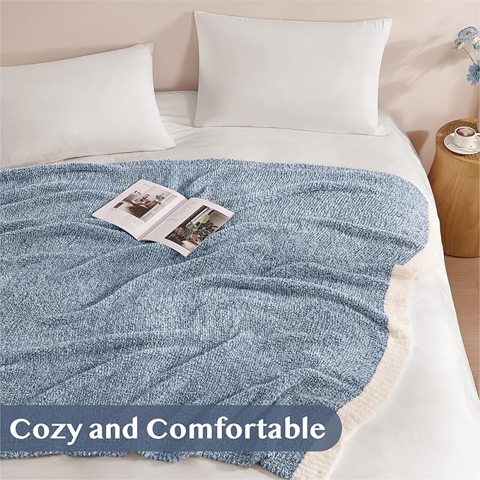 WRENSONGE Throw Blanket Cationic Dyeing Blue Soft Cozy Fluffy Warm Hand Made Throw Blankets for Couch, Sofa, Chair, Bed, Camping, Picnic, Travel Lightweight Bed Blanket - 50"*60"