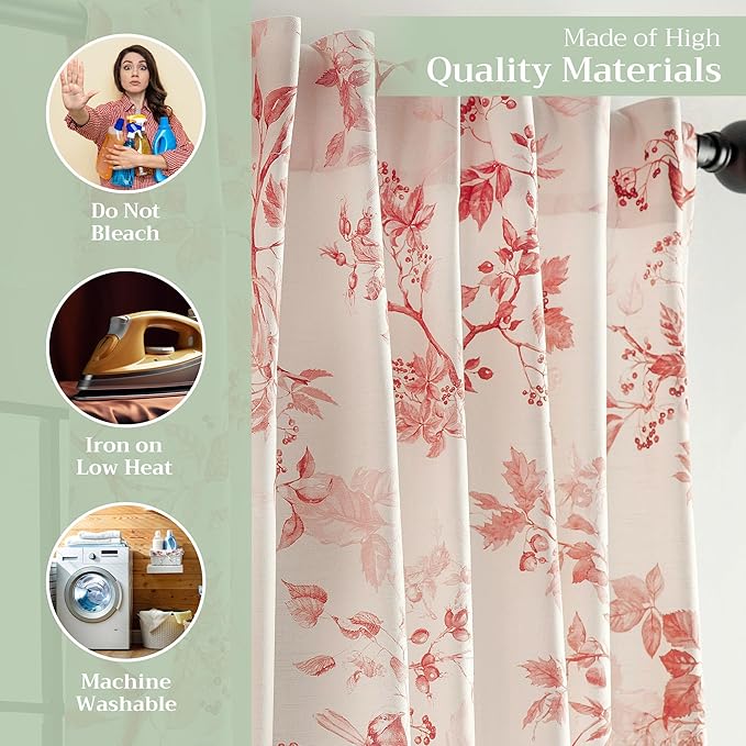 Maison d' Hermine Curtains for Living Room 100% Cotton 96 inch Length One Panel Light Filtering Curtains for Bedroom Windows with Rod and Loop Pockets Drapes (Equinoxe Terracotta, 50" W x 96" L)