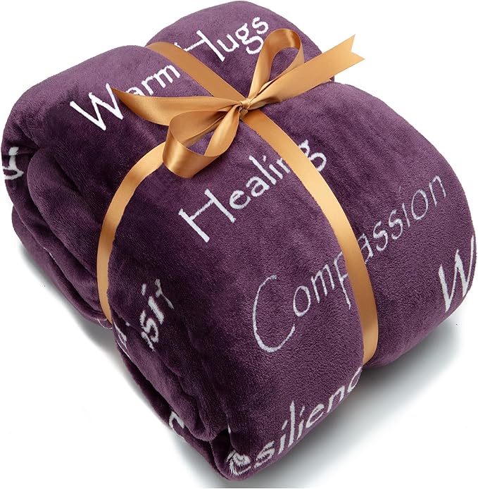 Chanasya Healing Warm Hugs Gift Throw Blanket - Sympathy Gift Breast Cancer Chemo Survivor Get Well Caring Gifts - Comfort Purple Gift Blanket for Love Support Women Friend - Aubergine