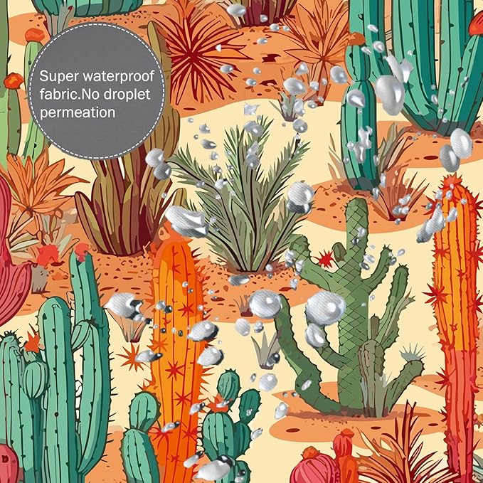 Domoku Multicolor Desert Cactus Shower Curtain Set - Western Prickly Shower Curtain, Southwest Plant Tropical Desert Style, Waterproof Fabric with 12 Hooks, 72 x 72 inches