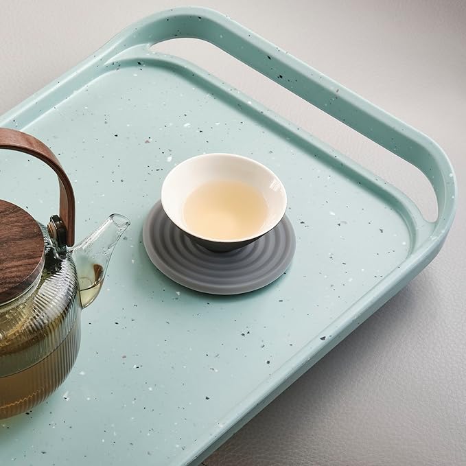 LINE+ARC Waterproof, Easy-to-Clean, 18"x12" Serving Tray Extra Large Handles (Slate) 100% Food-Grade Melamine for Breakfast, Dinner, Bed, Tea, Crafts, Decorative, TV, Couch, Outdoor, Patio