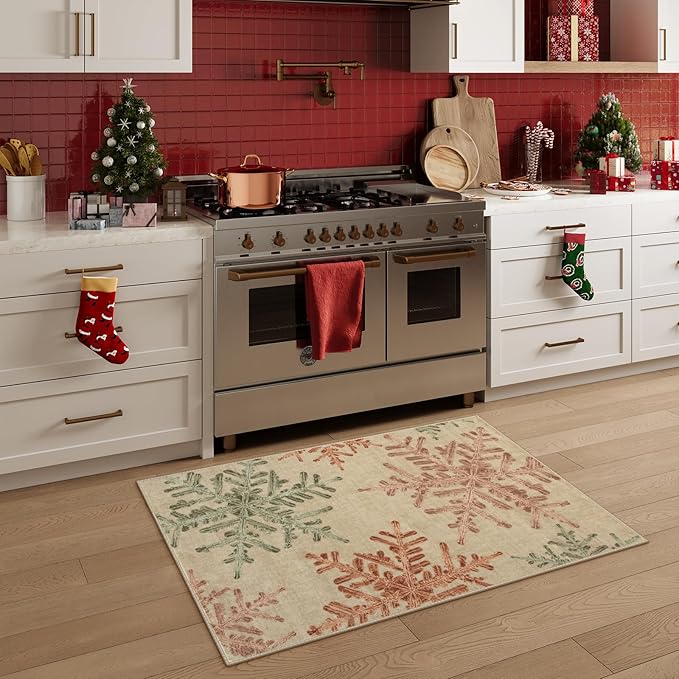 Lahome Snowflake Entryway Rug- 2x3 Washable Rug Ultra-Thin Soft Kitchen Rugs for Entryway Bedroom, Non-Slip Bathroom Carpet for Front Door Entrance(2x3ft,Multi)