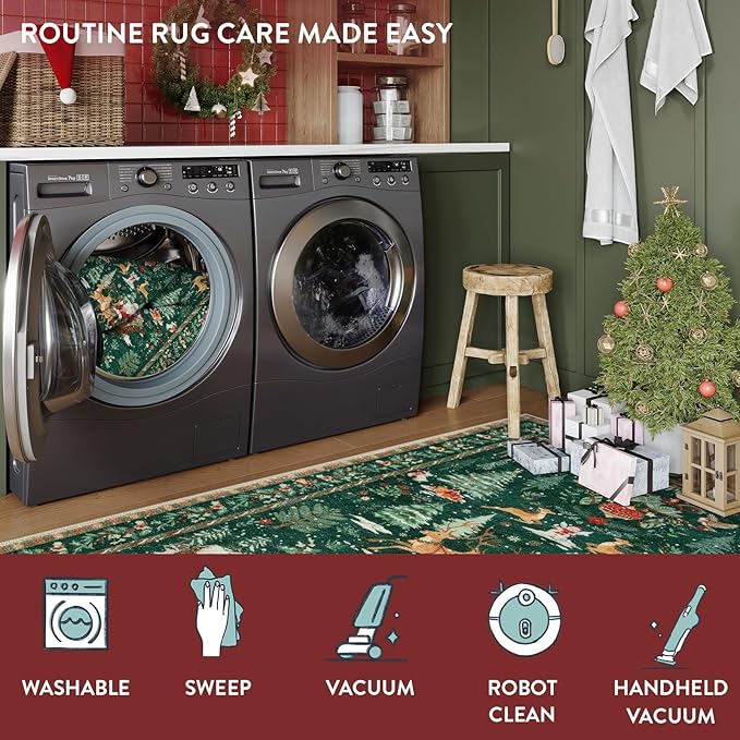Lahome Indoor Christmas Rug 2x3 Small Kitchen Bathroom Rugs for Entryway,Washable Soft Non-Slip Christmas Tree Santa Claus Area Rug,Door Mat for Winter Living Room Bedroom Holiday Decor(2x3,Green)