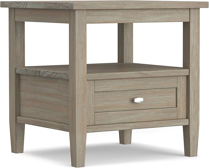 SIMPLIHOME Warm Shaker SOLID WOOD 20 inch Wide Rectangle Transitional End Side Table in Distressed Grey for the Living Room and Bedroom