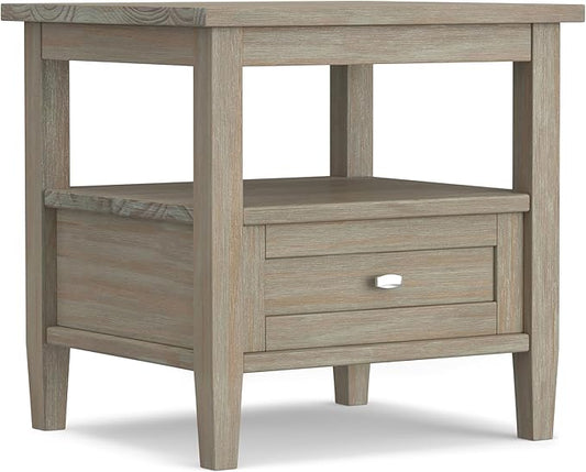 SIMPLIHOME Warm Shaker SOLID WOOD 20 inch Wide Rectangle Transitional End Side Table in Distressed Grey for the Living Room and Bedroom