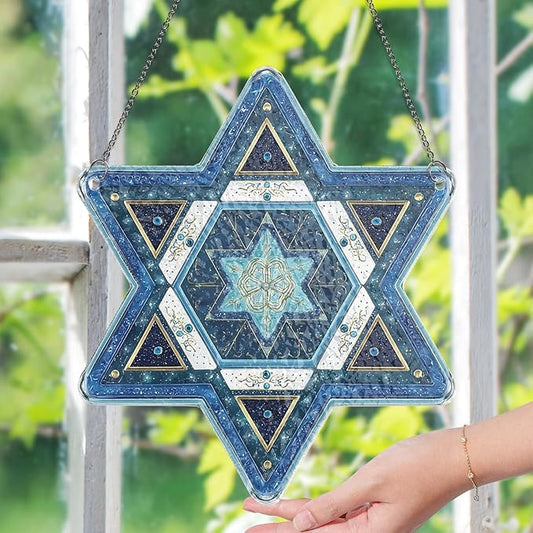 Star of David Suncatchers for Windows - Jewish Ornaments, Personalized Hanukkah Ornaments for Tree, Christmas Stained Glass Suncatcher, Hanukkah Gifts for Women Men