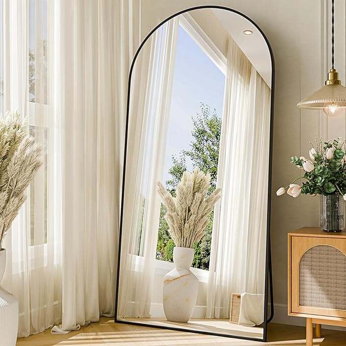 SUNQUEEN 76"x34" Floor Mirror Full Length, Arched Full Length Mirror with Stand, Full Body Mirrors for Bedroom Living Room or Cloakroom Black