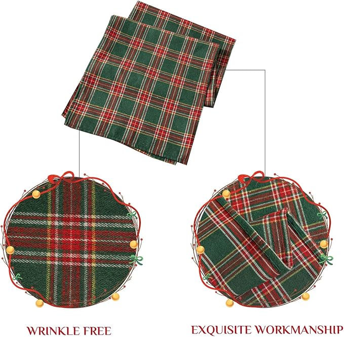 Softalker Christmas Checkered Tartan Table Runner - Green Buffalo Plaid Xmas Stain Resistant Washable Table Decoration for Dining/Parties/Holiday Decor, 13 x 48 Inch