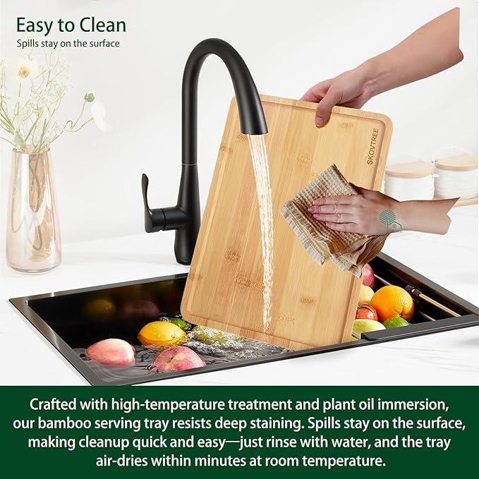 Bamboo Tray for Serving Food, Tray for Eating and Serving Coffee, Tea, 13.0×9.1 Inch