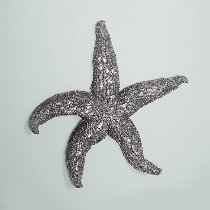 Howard Elliott Decorative Deep Starfish Figurine Hanging Wall Art for Home & Garden Decor, Silver Leaf Finish Abstract Decorative Sea Animal Figure for Tabletop & Wall Decoration 19 x 19 Inch, Large