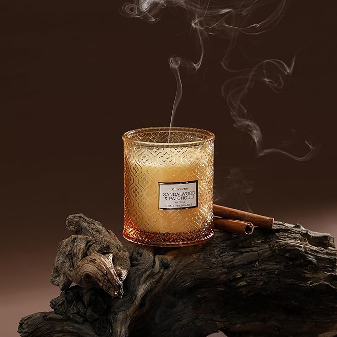 Sandalwood & Patchouli Scented Candles, 19oz Luxury Gifts for Women, Orange Decorative Glass Candles, Natural Soy Wax for Home Fragrance