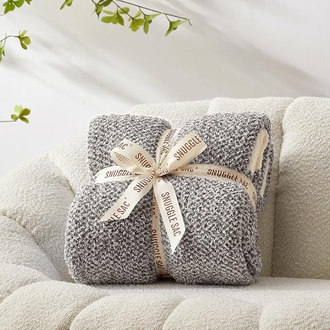 Snuggle Sac Queen Size Bedding Blankets, Super Soft Warm Oversized Blankets for Bed, Cozy Knit Fuzzy Plush Bed Blankets,Heather Dark Grey,90x90 inches