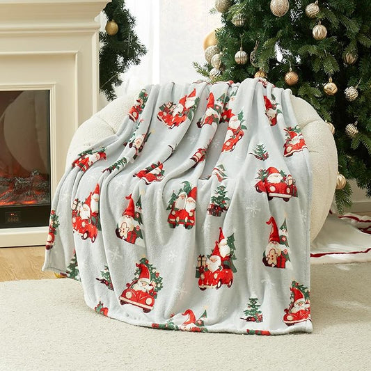 Cozy Bliss Gnome Throw Blanket Christmas Blanket Warm Plush Throw Blanket,Ultra Soft Cozy Blanket for Couch,Sofa and Bed(Xmas Gnome in Truck,50"x60")