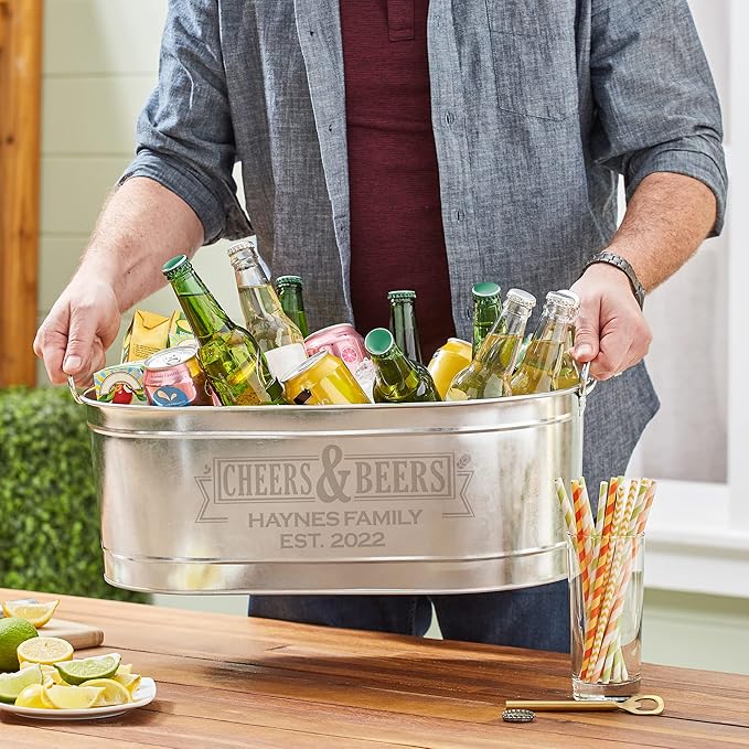 Let's Make Memories Personalized Cheers & Beers Beverage Tub w/Stand - Custom Beverage Tub - Unique Entertaining Essential - 5.5 Gallons