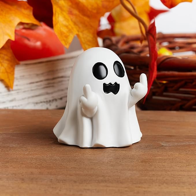 QINJIEJIE Halloween Ghost Figurine Resin Ghost Decor Cute Finger Statue Funny Ornaments for Halloween Decorations Christmas New Year's Gifts Porch and Indoor Home Office Desk Decor Gifts