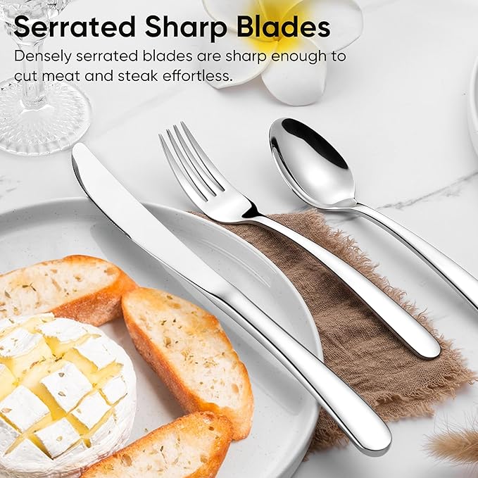 Herogo Heavy Duty Stainless Steel Silverware Set, 30-Piece Fancy Flatware Cutlery Set for 6, Modern Tableware for Home Restaurant Wedding, Heavy Eating Utensils, Mirror Polished, Dishwasher Safe