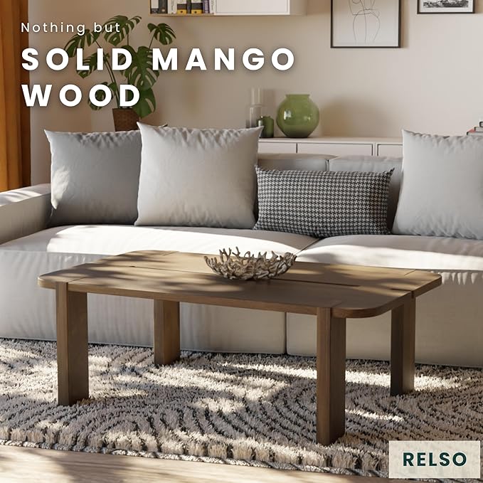 Mocha Coffee Table – Handcrafted Mango Wood Table with Coffee Finish | Large Accent Piece for Living Room, Patio, Entryway, or Office – Durable Centerpeice | Easy Assembly, Mid Century Decor
