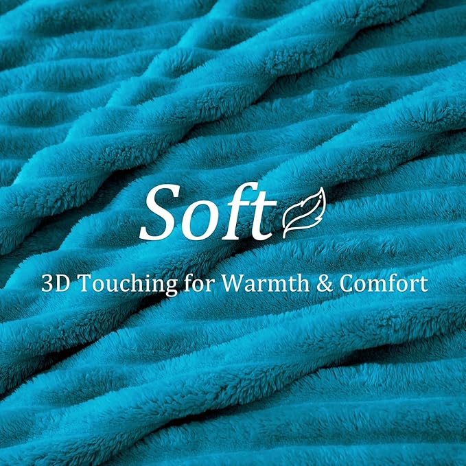 BEDELITE Fleece Throw Blanket for Couch - 300GSM Soft & Warm Fluffy Teal Blanket, Decorative and Giftable Striped Blankets for Women, Men, 50"x60"