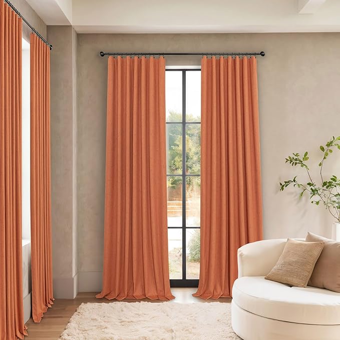 Burnt Orange Blackout Curtains for Living Room 108 Inches Long 2 Panels Back Tab Thermal Black Out Window Drapes for Bedroom Patio Sliding Glass Door Vertical Blinds Home Office Farmhouse Decor 52x108