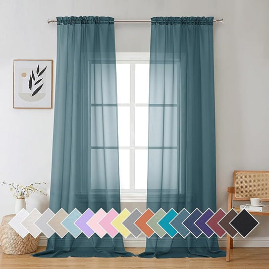 Aiyufeng Dusty Blue Sheer Curtains 96 Inches Long 2 Panels Set, Light Filtering Soft Airy Voile Rod Pocket Dusty Blue Sheer Window Drapes for Bedroom Living Room, Each 42Wx96L Inches
