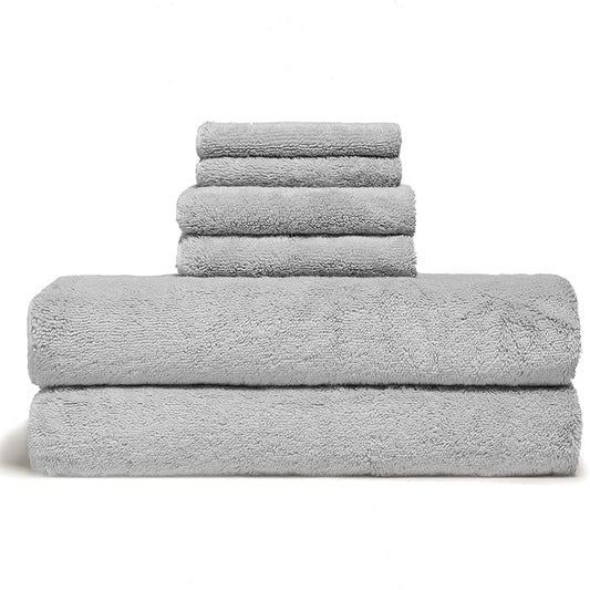 Italic Ultraplush Luxe 6 Piece Towel Set – 2 Bath Sheets, 2 Hand Towels, 2 Washcloths – 800GSM Soft, Highly Absorbent & Quick Drying, Resort Grade 100% Australian Cotton Towels (Light Gray)