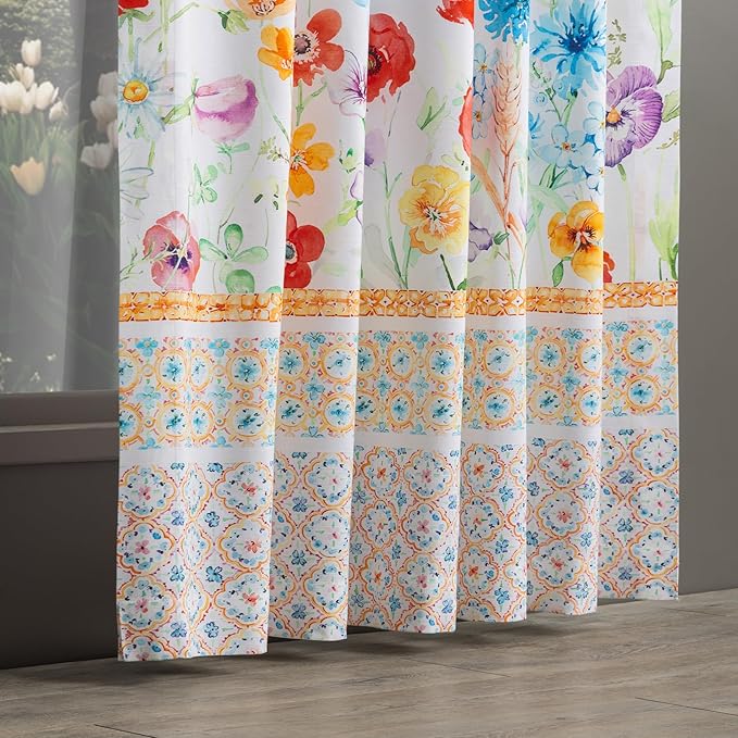 Maison d'Hermine Curtains for Living Room 100% Cotton 124 inch Length One Panel Window Toile Curtains for Bedroom with Loop & Rod Pockets, Gifts for Mothers Day (Summer Whisper, 50" W x 124" L)