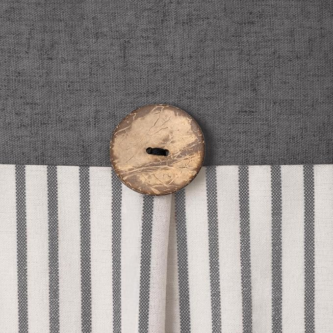 Awellife Farmhouse Grey Shower Curtain Button Linen Textured Woven Fabric,Pleated Grey Stripe,Country Style,72x72 Inch