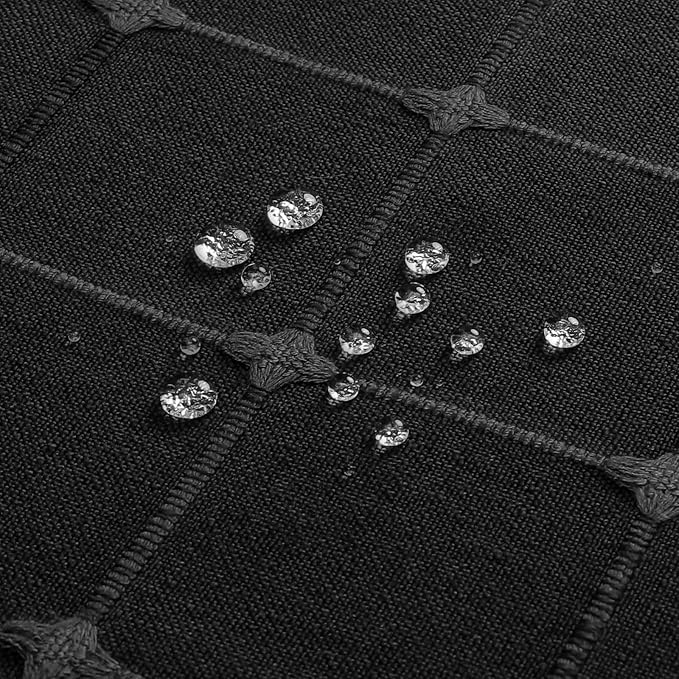 MitoVilla 72 x 78 Black Farmhouse Shower Curtain Set, Boho 78 inch Long Polyester Linen Tassel Fabric Shower Curtain Set for Chic Cottagecore French Rustic Bathroom Decor