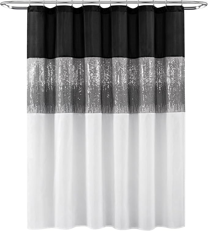 Lush Decor Night Sky Shower Curtain, 72" x 72", Black & White