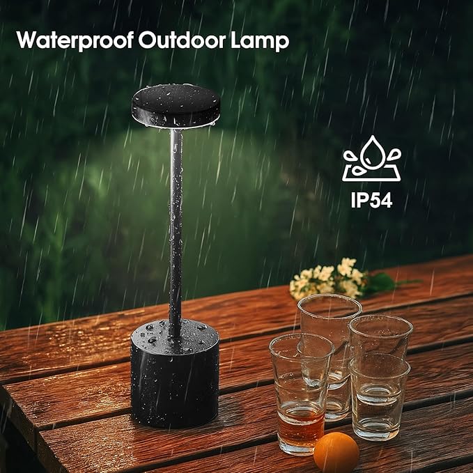 Cordless Table Lamp – 2 Pack Rechargeable Table Lamps, 5000mAh Battery Operated Lamp with 3-Color Dimmable Light, Outdoor Table Lamp for Bedroom, Restaurant, Patio, Home Décor (Black)
