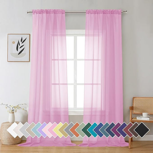 Aiyufeng 96inch Long Pink Sheers Drapes