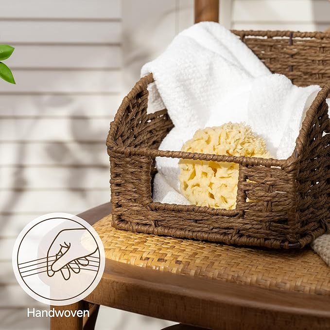 StorageWorks Paper Rope Pantry Storage Baskets, Wicker Baskets with Built-in Handles, Handwoven Shelf Baskets for Organizing, Pantry Organizers and Storage, Brown, 3 Pack