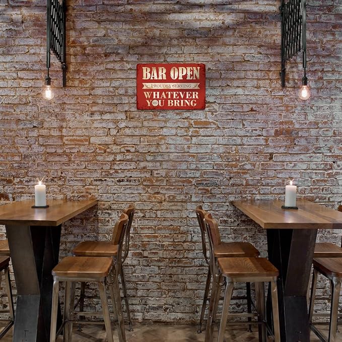 Vintage Bar Sign Decor Funny Bar Open Metal Signs for Home Bar Man Cave Decor Gifts - 8 X 12 Inches Indoor & Outdoor - Proudly Serving Whatever You Bring