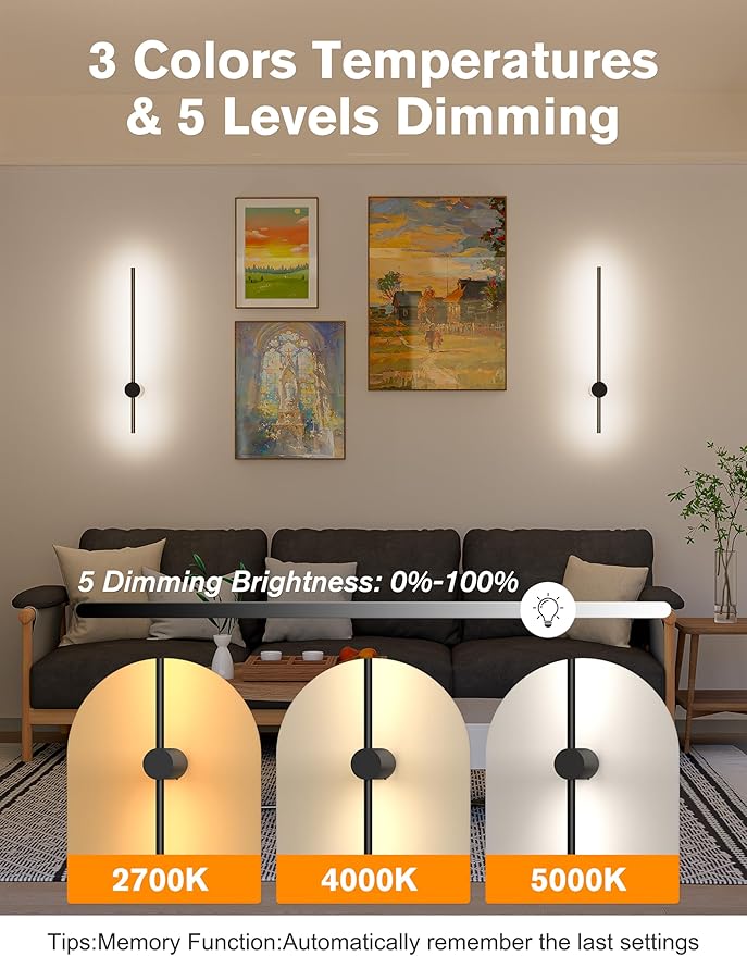 Battery Operated Wall Sconces Set of 2,10000mAh Rechargeable Wireless Sconces with Remote Control,Halloween Decor Dimmable Wall Lamps with 7 Colors,23.6 Inch Modern Black Wall Lights