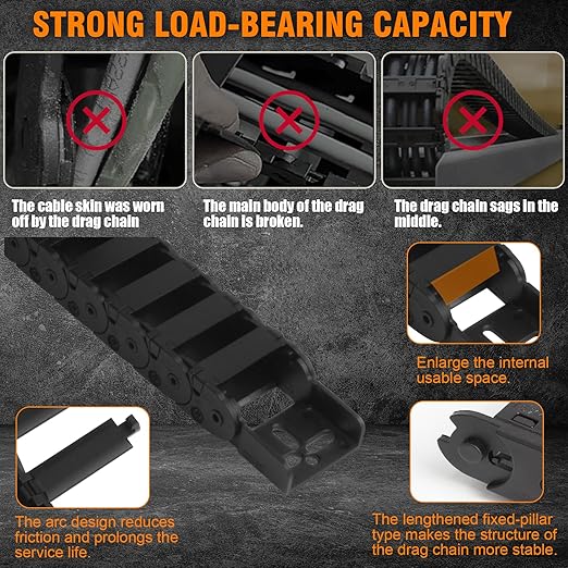 25 x 77mm (Inner H x W) R55 Bridge Type Drag Chain Cable Wire Carrier Protection Chain 39.3inch/1M for 3D Printer and CNC Router Mill,Black Plastic Nylon