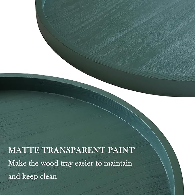 Round Ottoman Table Tray Round-24 - Rustic Wooden Serving Tray for Farmhouse Decorative Oversized Coffee Table Trays Living Room Kitchen Counter Breakfast Green