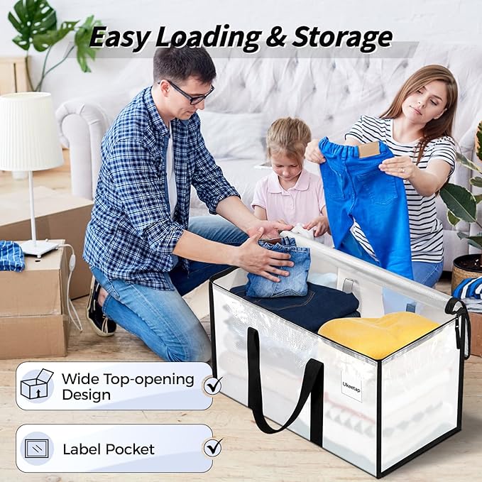 8 Pack Extra Large Heavy Duty Moving Bags, Clear Storage Bins with Lids, Reinforced Handles & Heavy-Duty Zippers Moving Boxes Storage Bags Totes for Clothes Packing, Dorms, College Supplies, Clear