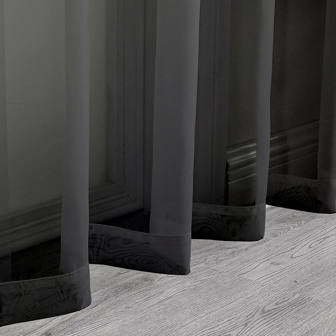 Aiyufeng Black Curtains 36 inches Long 2 Panels, Short Cafe Sheer Tiers, Kitchen Tier Curtains for Kitchen Room Laundry, Rod Pocket, 40" Wx36 L