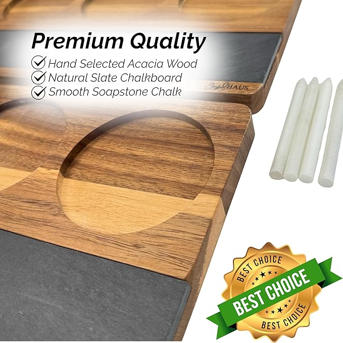 Wooden Flight Board Set – Wine, Beer, Whiskey, Mimosa, and Cocktail Tasting Tray – Acacia Wood Serving Board with Slate Chalkboard – Home Bar & Entertaining Gift (Set of 4, 16x8 inches)