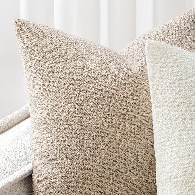Woaboy Pack of 2 12x20 Inch Decorative Boucle Throw Pillow Covers Textured Lumbar Pillowcaes Accent Solid Cozy Soft Cushion Covers Home Decor for Sofa Couch Living Room Home Decor,Neutral