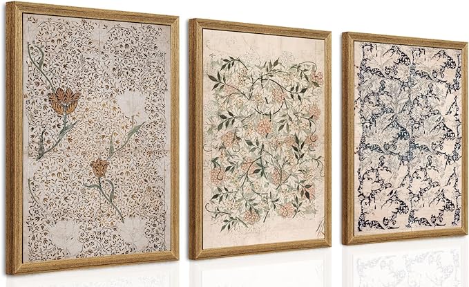 arfitest Vintage Plant Frame Wall Art Prints Set of 3 Antique Sketch Wall Art Decor Neutral Flowers Canvas Wall Art Flower Pictures Farmhouse Paintings Vintage Flower Artwork for Room Bedroom 16x24 Inch