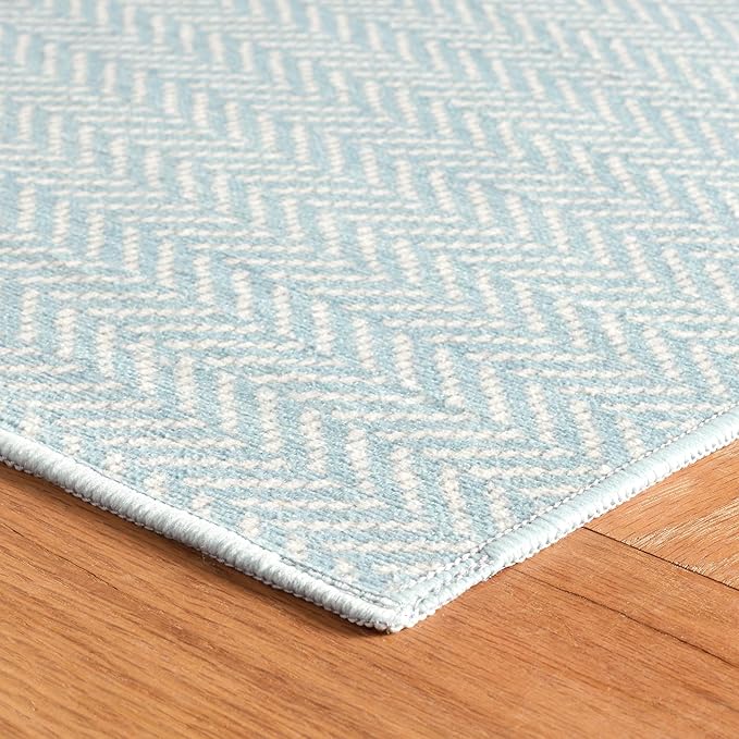 Dash & Albert Herringbone Navy Machine Washable Rug, 8.5 X 11.5 Feet, Blue Geometric Pattern