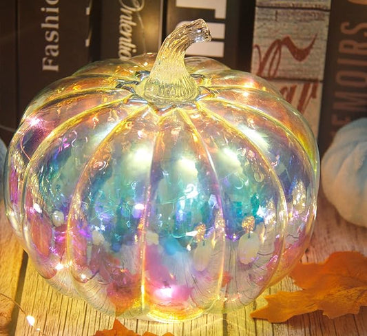 Mercury Glass Pumpkin Light with Timer, with 10 Fairy Lights Inside,Battery Operated Led Pumpkin Light,Ideal for Halloween Fall Decoration, Thanksgiving Rustic Decor, Xmas Decor (Multi Color)