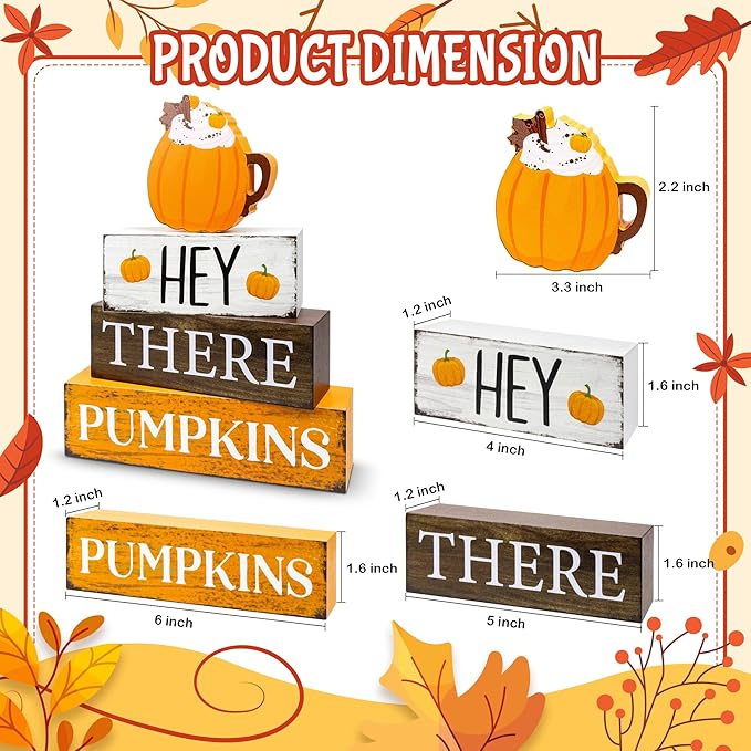 4 Pcs Fall Decor Wooden Tiered Tray Decor, Pumpkins Autumn Decorations Gifts for Home, Thanksgiving Table Centerpiece for Autumn Harvest Party Kitchen