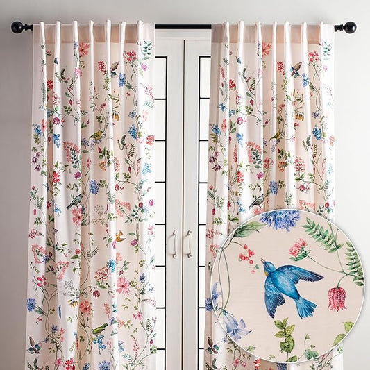 Maison d' Hermine Curtains for Living Room 100% Cotton 96 inch Length Two Panels Light Filtering Curtains for Bedroom Windows with Rod and Loop Pockets Drapes (Neo Ipomee Multicolor, 50" W x 96" L)