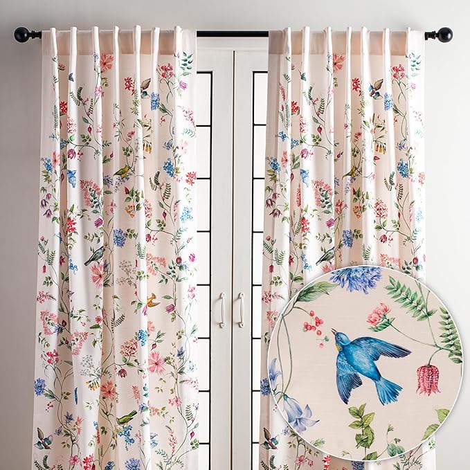 Maison d' Hermine Curtains for Living Room 100% Cotton 108 inch Length Two Panels Light Filtering Curtains for Bedroom Windows with Rod and Loop Pockets Drapes (Neo Ipomee Multicolor, 50" W x 108" L)