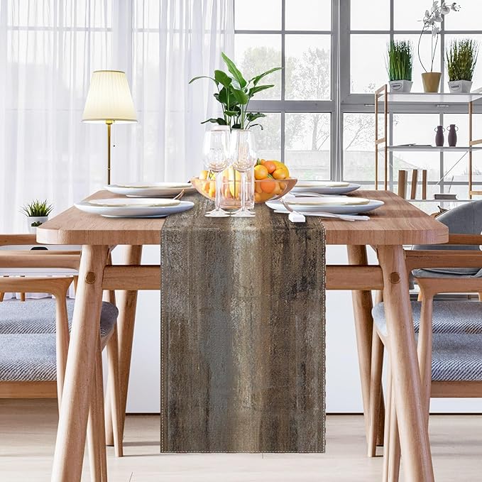 Emvency Farmhouse Table Runner, Abstract Grey and Dark Brown Art Painting for Kitchen Coffee Table Family Dinners Holiday Parties Wedding Events Decor(13x90 inch)